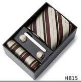 Gravatas For Men Newest design Silk Tie Handkerchief Cufflink Set Necktie Box Striped Blue Office