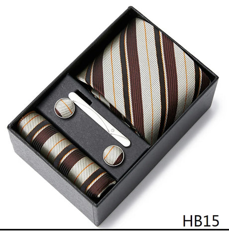 Gravatas For Men Newest design Silk Tie Handkerchief Cufflink Set Necktie Box Striped Blue Office