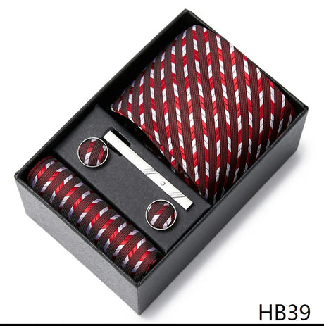 2023 New Style Wedding Gift Tie Pocket Squares Set Necktie Box Men Solid Black Suit Accessories Fit Wedding