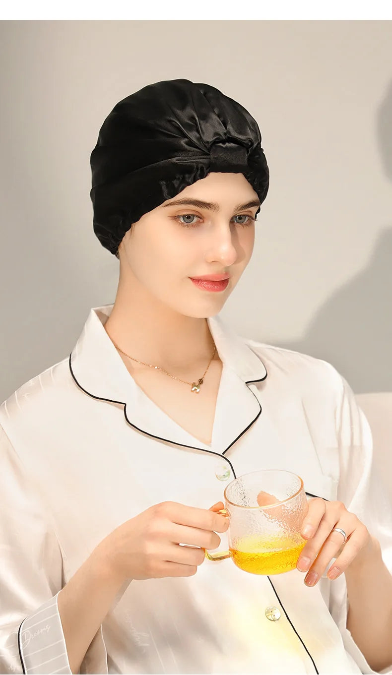 Pure Silk Night Caps Mulberry Silk Sleeping Bonnet Hair Loss Hat Natural Silk Turban For Hair Sleeping Silk Headwrap For Women