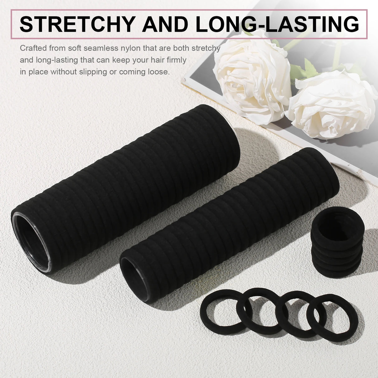 120 Pcs No Damage Hair Ties for Thick Hair, Large Soft Seamless Nylon Hair Elastics for Women, Ponytail Holders, Hair Accessorie