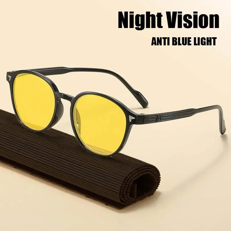 Round Frame Yellow Lens Sunglasses Driving Fishing Nigh Vision Eyewear for Men Women Ultra Light High Definition Eyeglasses