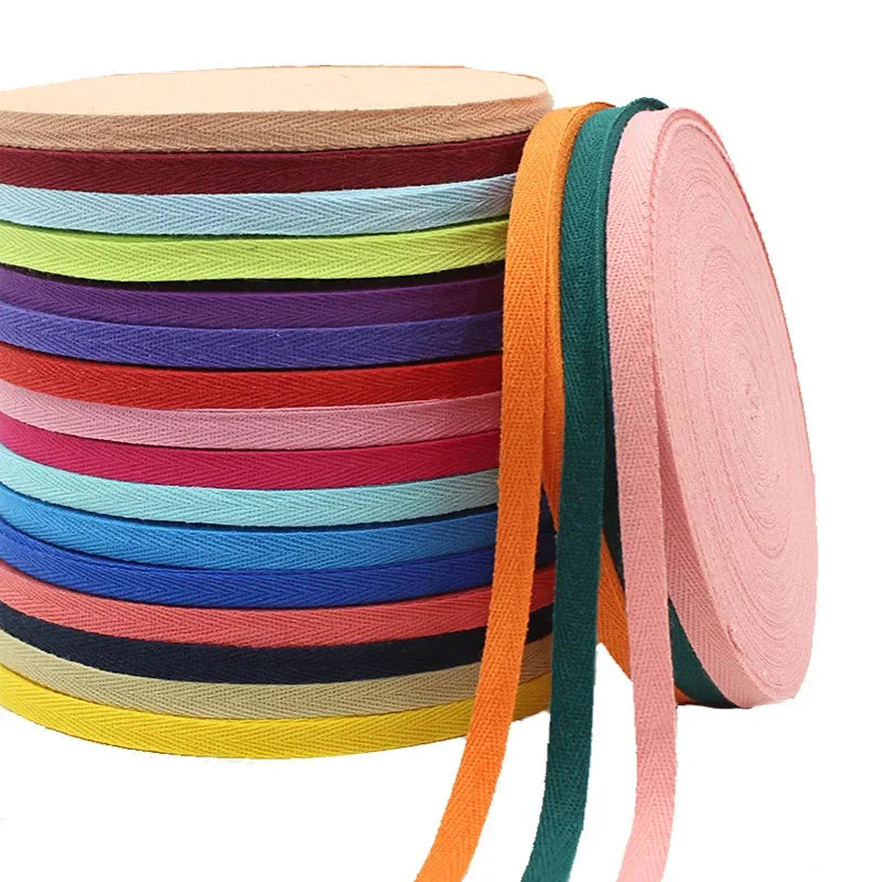 1cm 2cm Multi Color Herringbone Tape Ribbons 100% Cotton Woven Ribbon Sewing Overlock Cloth Strap Belt DIY Accessories 50yards