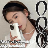 Fashion Autumn Winter Black Soft Velvet Cloth Hairbands for Women Girls Casual Shopping Face Washing Dress Up Hair Accessories