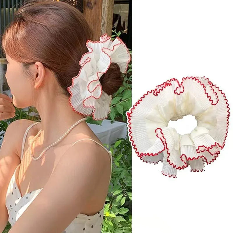 Women Lace Hair Scrunchies Girls Elastic Hair Bands Ponytail Holders Tie Hair Hoop Large Plaid Scrunchy Rubber Bands Headwear