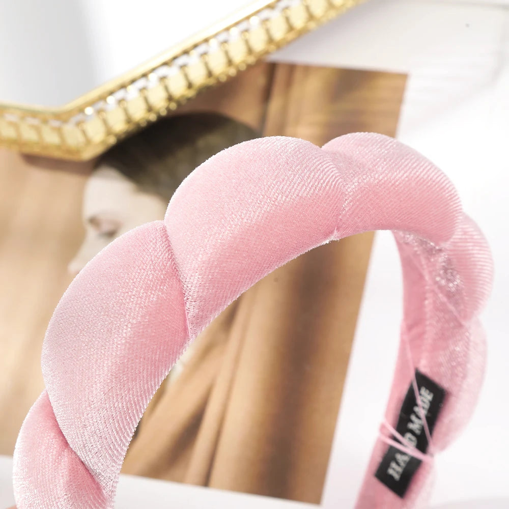 Retro Hair Hoops Wide Velvet Twist Sponge Headband Bezels Hairbands for Women Girl Wavy Braided Headbands Hair Accessories