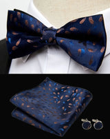 HUISHI Classic Blue Bowties For Men  Paisley Floral Bow Tie Pocket Square Cufflinks Suit Set Wedding Party Plaid Solid Butterfly