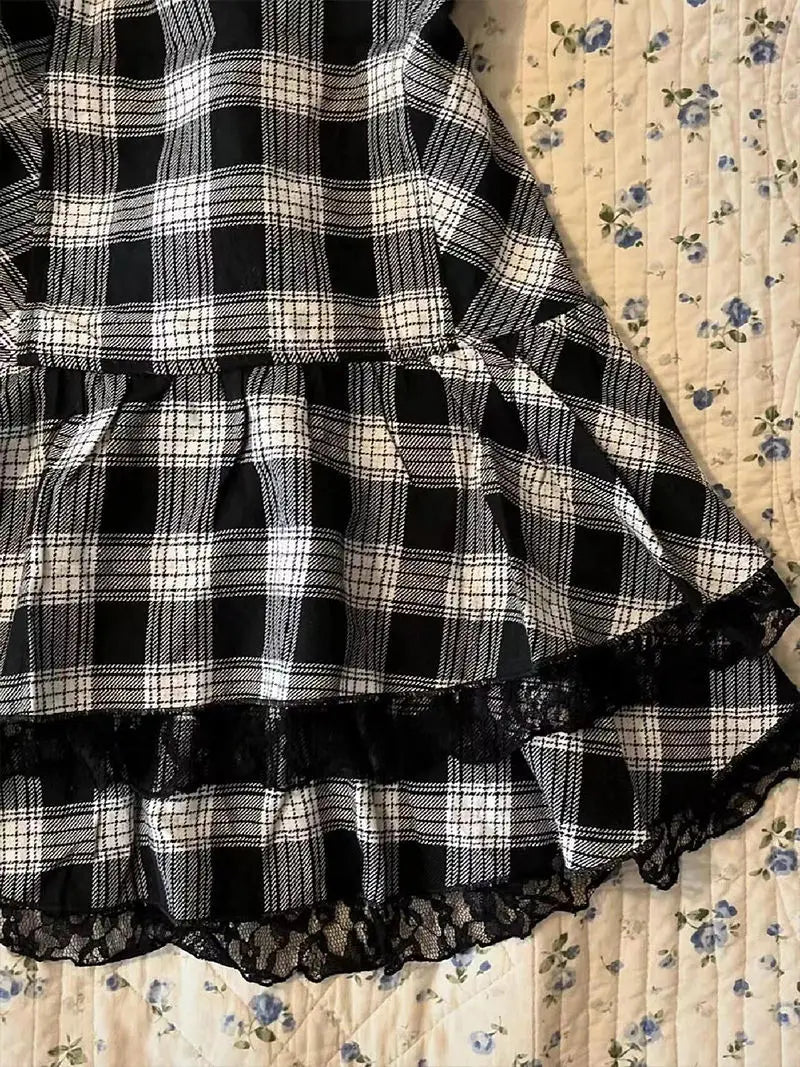 Y2k Harajuku Lattice Vintage Sleeveless Gothic Punk Summer Dresses Slim 2024 Short Dress Lace Sexy Korea Fashion Women Dresses