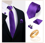 Luxury Solid Silk Ties Set For Men Necktie Handkerchief Cufflinks With Gold Metal Ring Brooch Suit Wedding Party Men Accessories