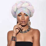 New African Colorful Laser Large Braid Turbans For Women Trendy Gradient Color Elastic Head Wraps Ramadan Chemo Hats Headscarf