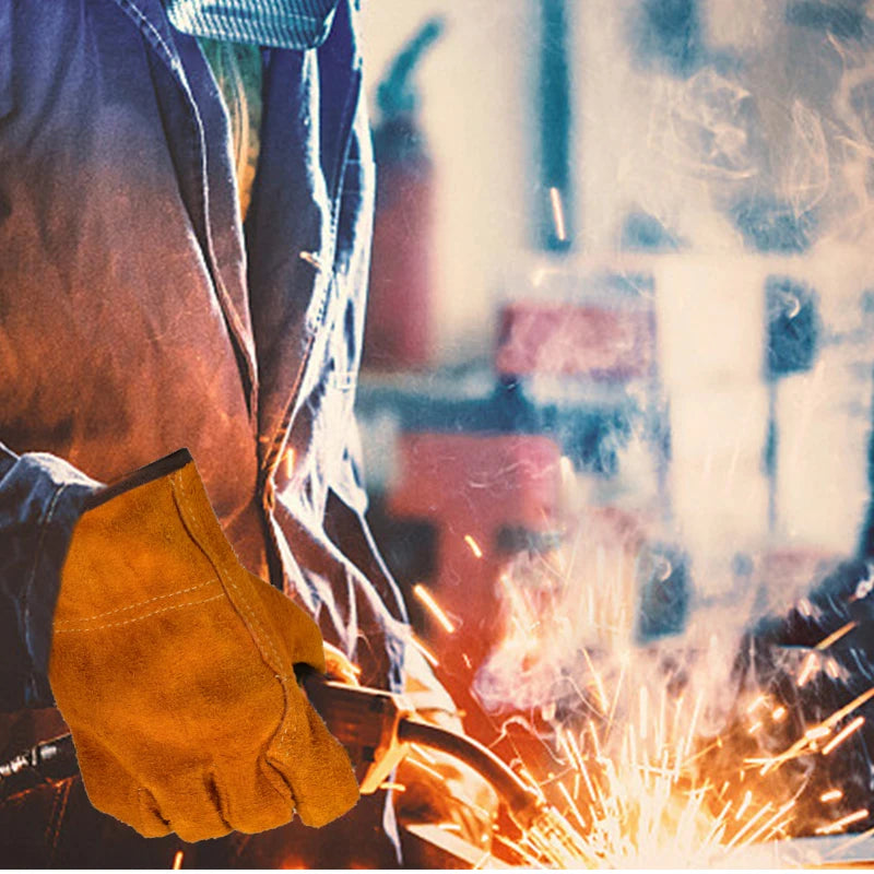 Men Work Gloves Soft Cowhide Driver Hunting Driving Farm Garden Welding Security Protection Safety Mechanic Glove