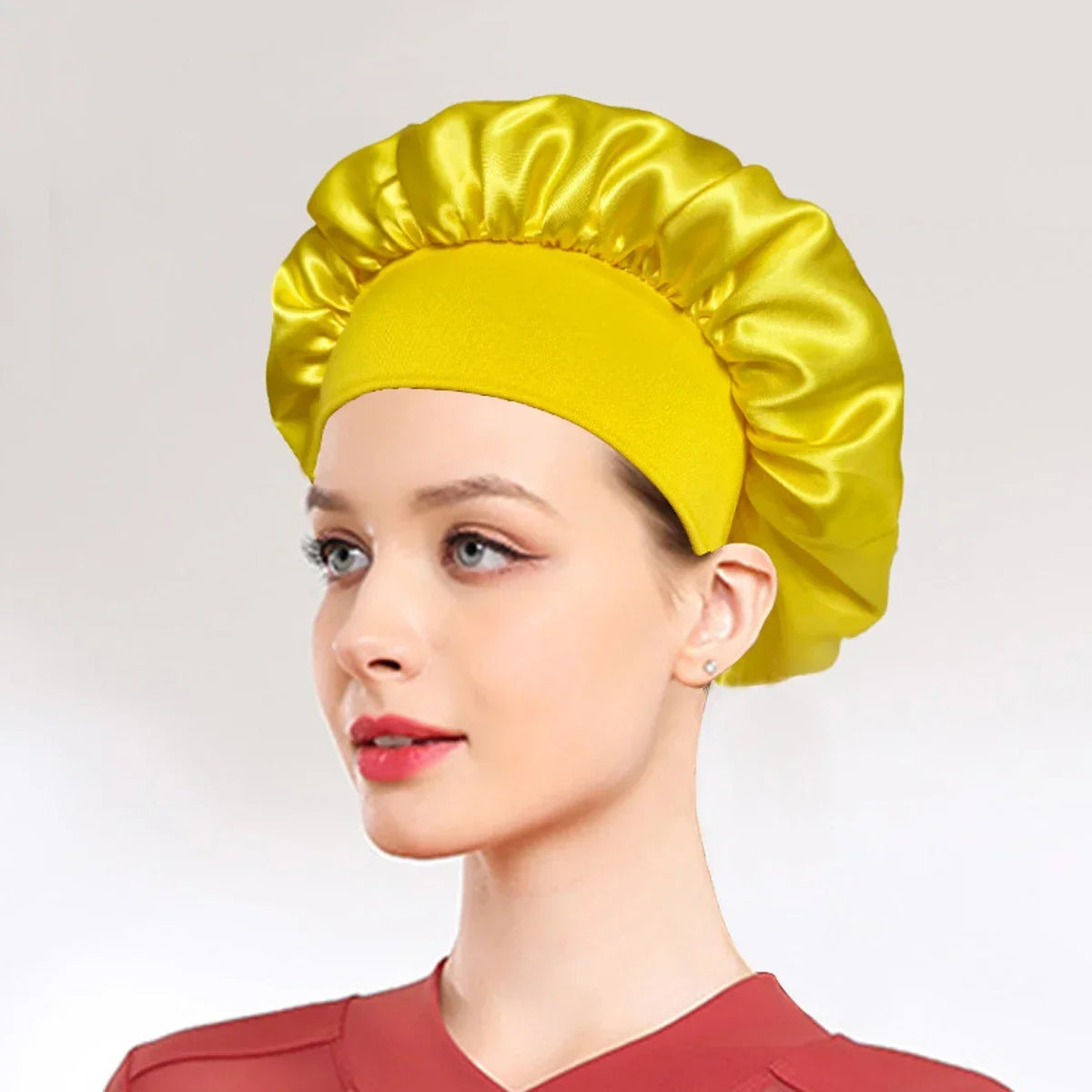 New Women's Satin Solid Sleeping Hat Night Sleep Hair Care Bonnet Nightcap Silky Shower Caps Comfortable Flower Band Unisex Cap