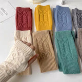 Women Long Fingerless Gloves Winter Thicken Mitten Twist Knitted Warmer Arm Sleeve Thin Casual Soft Fingerless Unisex Gloves