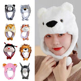 Ear Protection Cartoon Plush Moving Hat Animal Neck Warmer Movable Ears Airbag Cap Animal Earflap Hat Cosplay Party