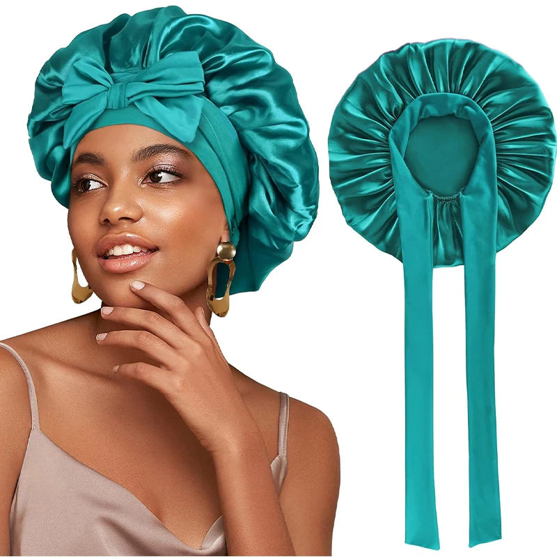 New Women Satin Bonnet Silky Sleep Cap Curly Hair Wrap For Sleeping Cap Adjustable Bonnets With Tie Band Nightcap Hair Care Cap