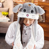 Women Girls Soft Warm Moving Jumping Rabbit Pinch Airbag Animals Ear Hat Funny Cap Plush