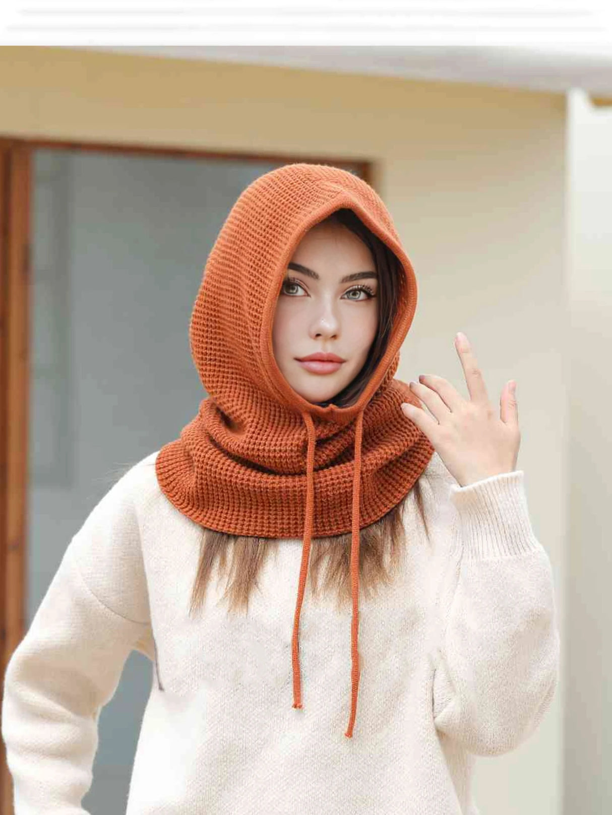 A Women Winter Beanie Hats One-Piece Knit Balaclavas Mask  Neck Circle Scarf Ski Snow Hat