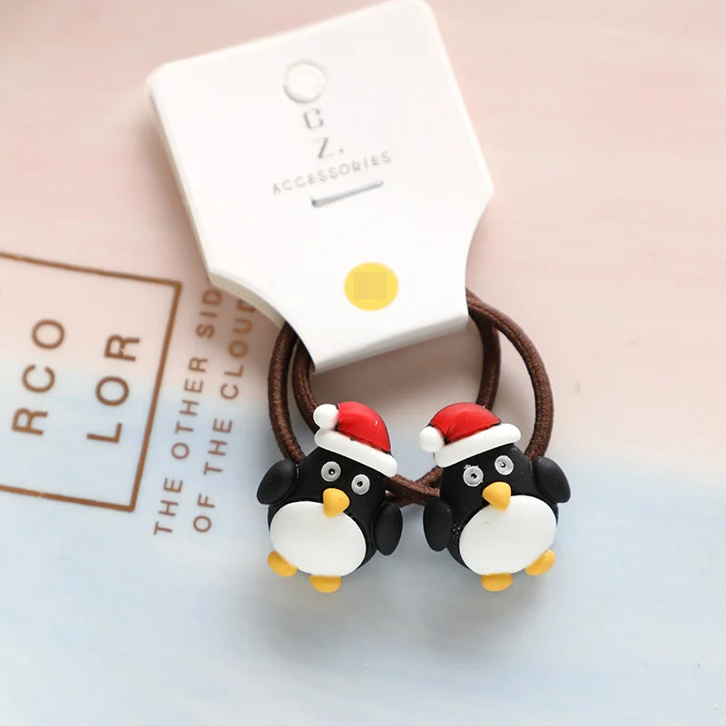 2pcs New Cute Cartoon Christmas Elk Elastic Hair Bands Rubber Hair Rope Tie Girls Hair Scrunchie Ponytail Holder Gum Accessories