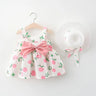 2Piece Sets Summer Toddler Girl Clothes Korean Fashion Flowers Cute Bow Sleeveless Princess Baby Dresses+Sunhat Kids Dress BC136