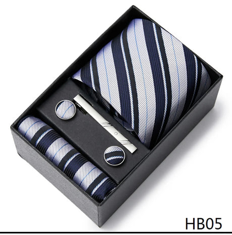 Gravatas For Men Newest design Silk Tie Handkerchief Cufflink Set Necktie Box Striped Blue Office