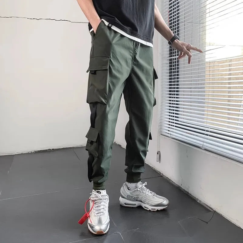 2023 Spring Hip Hop Joggers Cargo Pants Men Harem Pants Multi-Pocket Ribbons Man Sweatpants Streetwear Casual Mens Pants