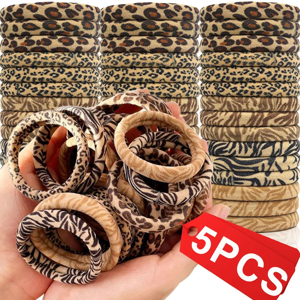 5PC High Elasticity Hair Ties Leopard Print Elastic Hair Scrunchie Ties for Women Wild Fashion Head Rope Hair Styling Accessorie