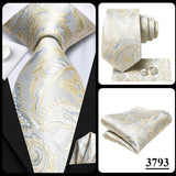 Hi-Tie Men Fashion Paisley Sage Green Necktie Handkerchief Cufflinks for Tuxedo Accessory Classic Silk Luxury Tie for Man Gift