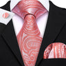 Barry.Wang Pink Silk Mens Tie Hanky Cufflinks Set Peach Salmon Rouge Rose Jacquard Necktie For Male Wedding Party Business Event