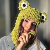 Combhasaki Women's Y2K Hooded Scarf Hats Cute Animal Ears Knitted Pullover Balaclava Winter Warm Beanie Cap for Cold Weather