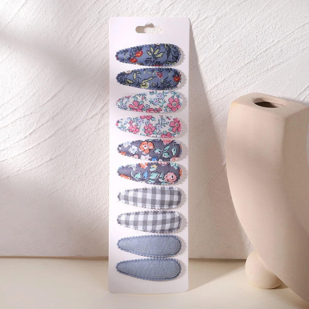 10Pcs/Lot Hair Clip Newborn Print Cotton Alloy Hair Bow Snap Set Fabric Plaid Hairpins Girls Kids Headwear Baby Hair Accessories