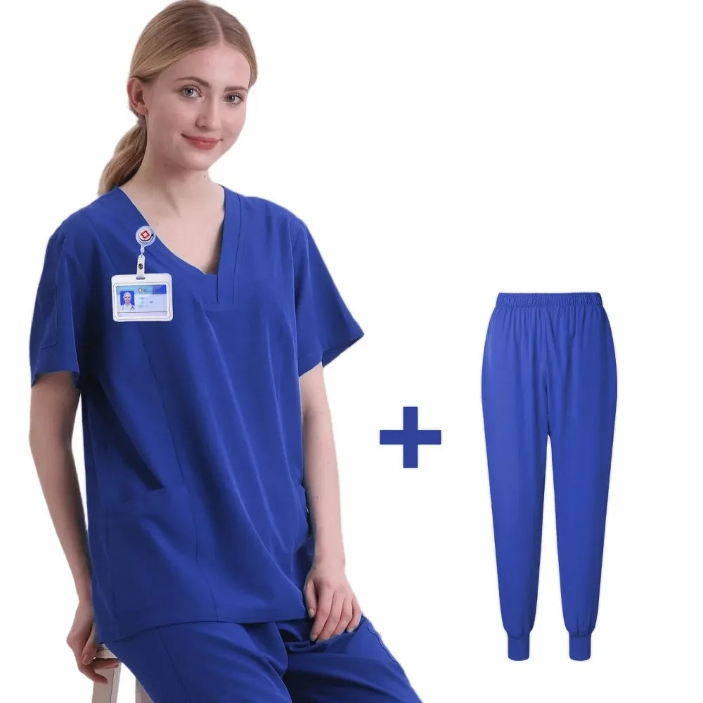 New Scrubs Set Medical Uniforms Stretch Scrub Tops with Pocket Pants Nurse Uniform Doctor Surgery Overalls Beauty Salon Workwear