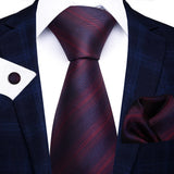 Brand Fashion 8 cm Tie For Men Woven Festive Present Tie Handkerchief Cufflink Set Necktie Shirt Accessories Red Striped