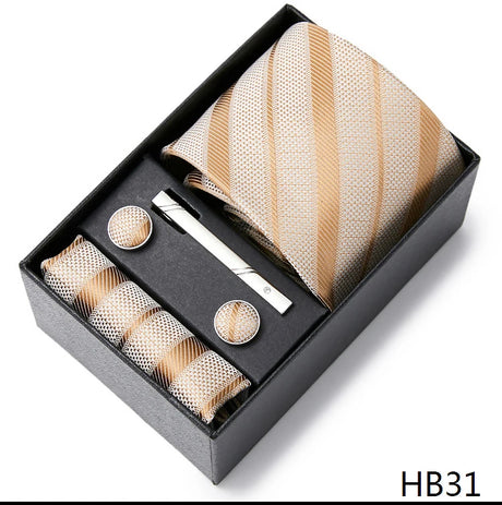 Gravatas For Men Newest design Silk Tie Handkerchief Cufflink Set Necktie Box Striped Blue Office