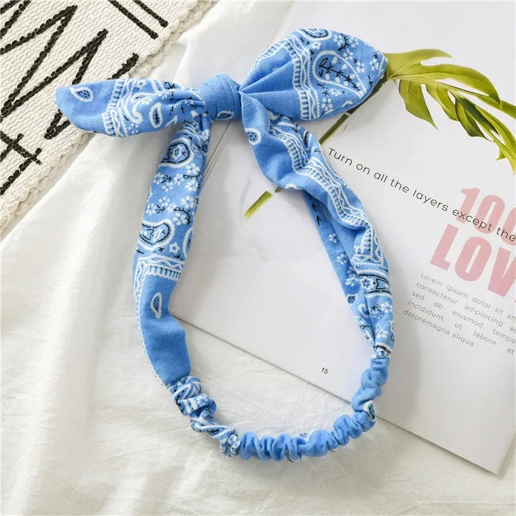 New Fashion Printing Rabbit Ear Knotted Elastic Hair Band Wide Girl Woman Hair Band Headband Hair Accessories Headdress