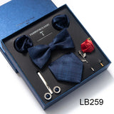 Brand Newest Design Silk Tie Set Handkerchief Pocket Squares Cufflink Bow Tie Clip Necktie Set Bussiness Wedding Suit Gift Box