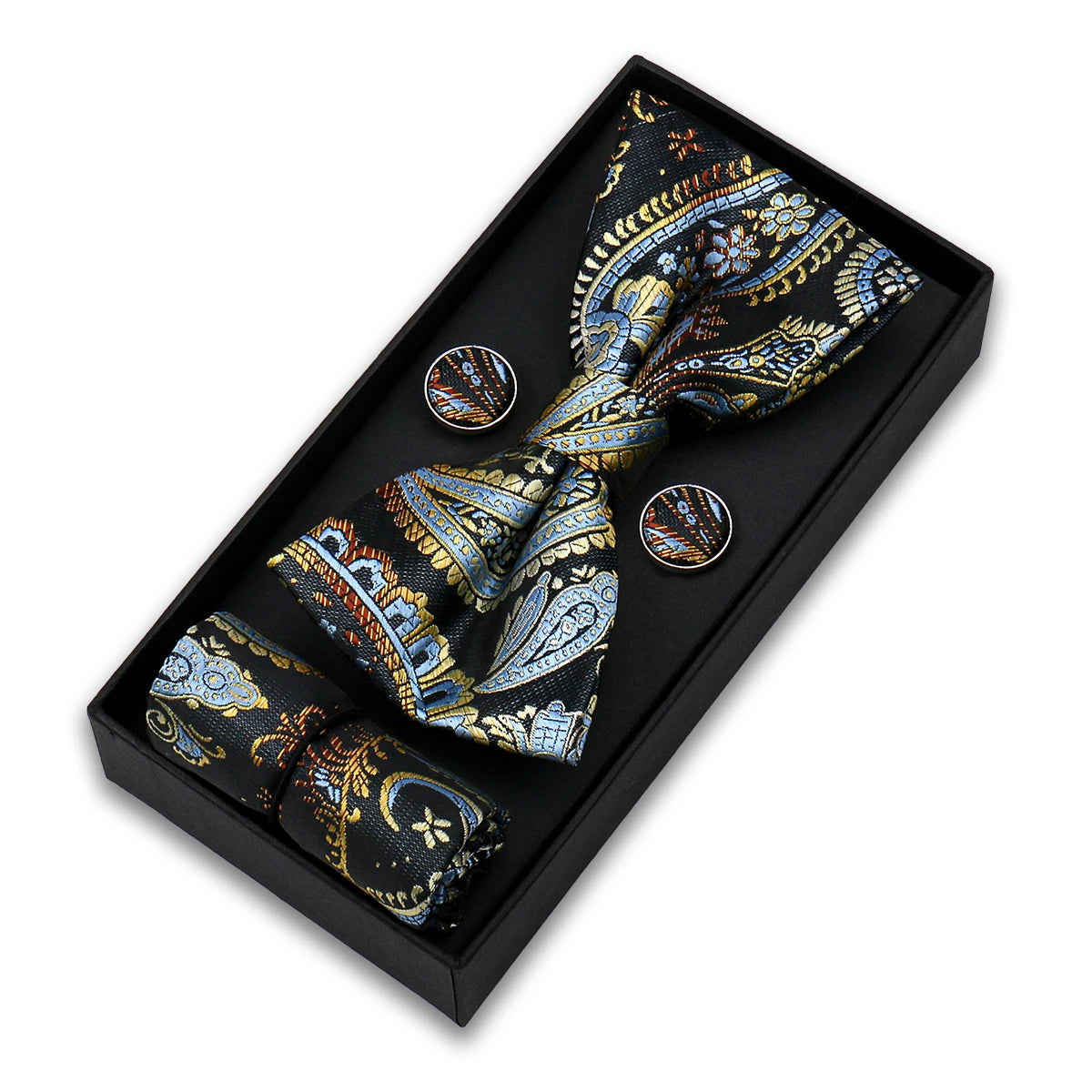 Bowtie Set For Men Gift Box Business Fashion Red Bow Tie Pocket Square Cufflinks Set Bowtie 3pcs For Wedding Hanky Cravatas Neck