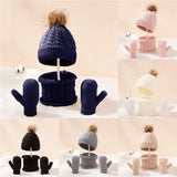 3Pcs/Set Cute Hat Scarf Gloves Set Solid Color Cotton Caps Winter Warm Accessories For Kids 0-3 Years Boys Girls Children