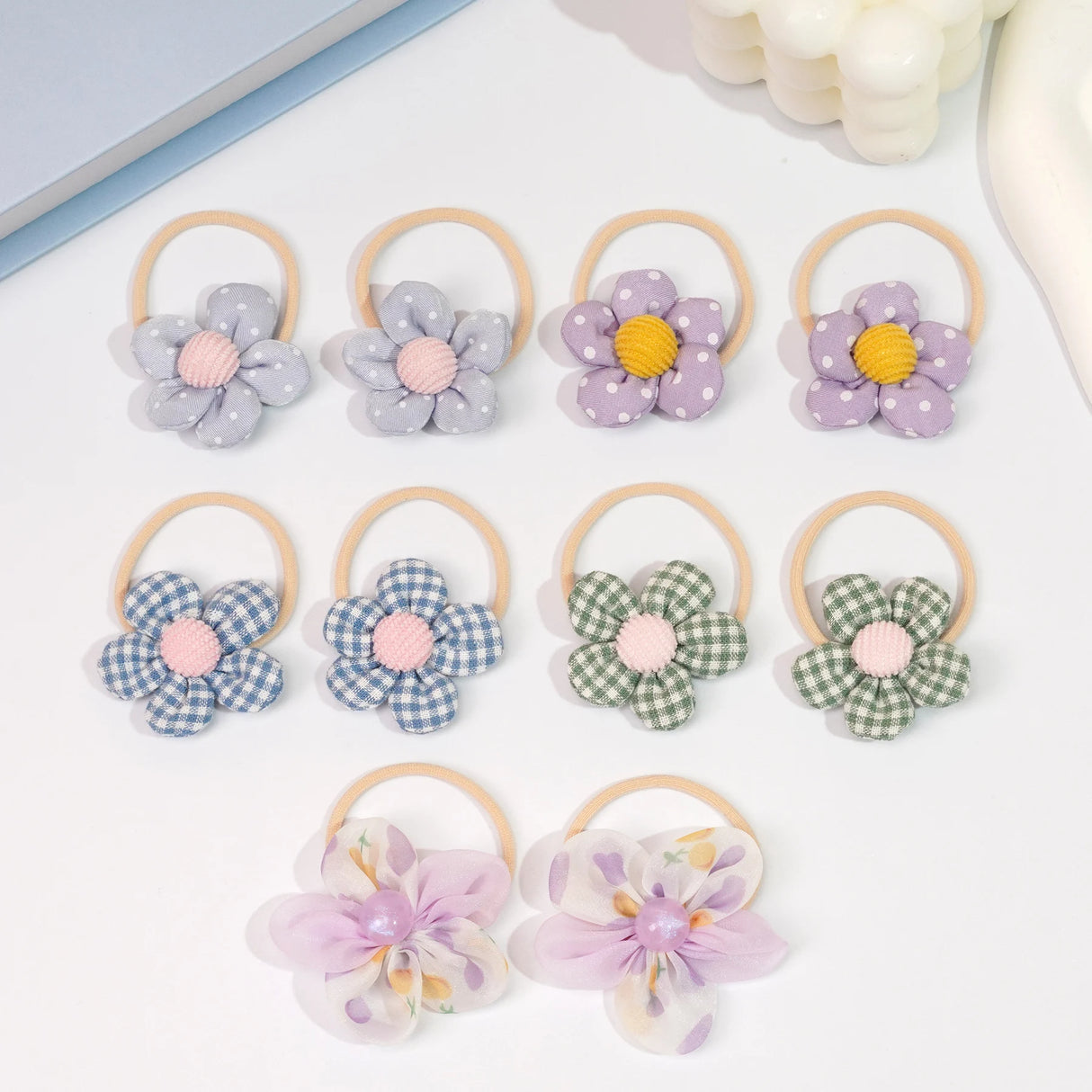 10Pcs/Set Girls cute Hair Loop Childrens Hair Ties with Flowers Elastics Ponytail Holders Pigtails Rubber Band Hair Accessories