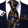 Hi-Tie Men's Tie Set Gold Paisley 100% Silk 8.5cm Wedding Ties For Men New Fashion Design Hanky Cufflinks Set Quality Necktie