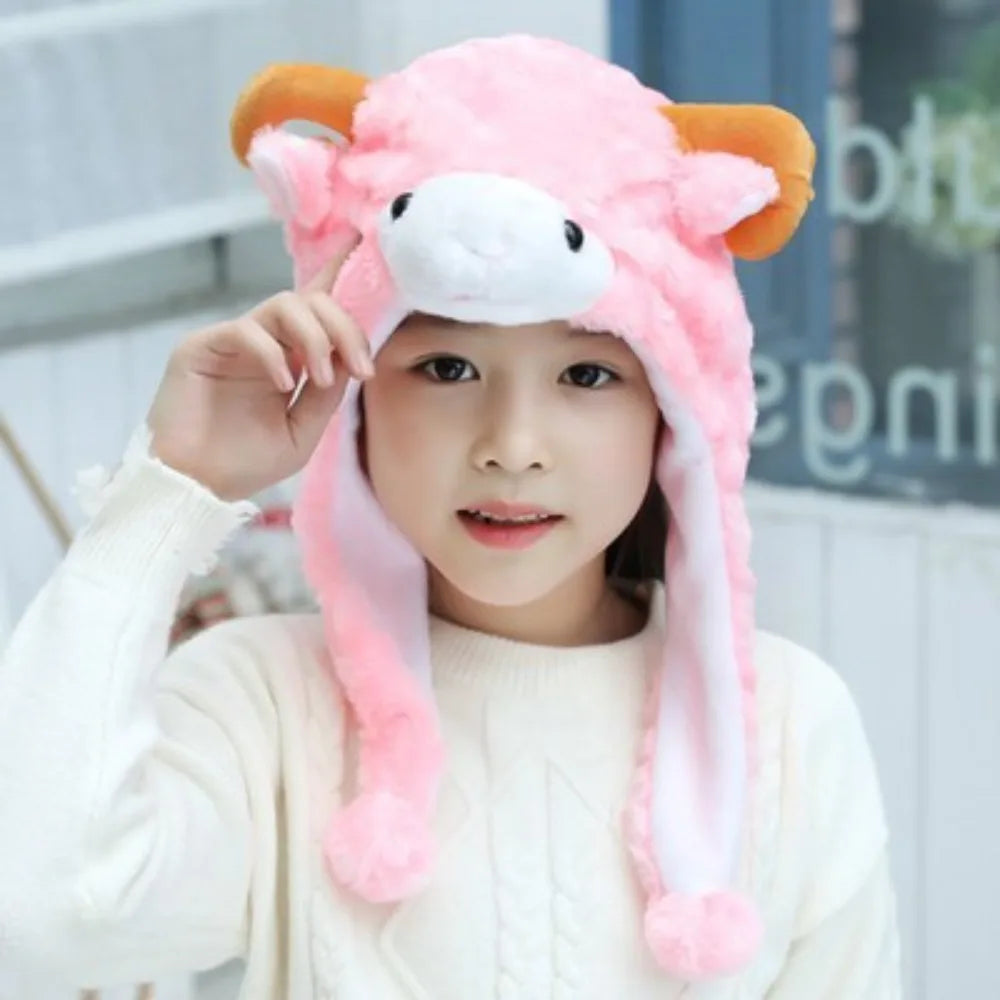 Cute Cosplay Costume Green Headgear Female Beanie Caps Cartoon Winter Autumn Hats Plush Hat Big Frog Eyes Hat Rabbit Bunny Ears