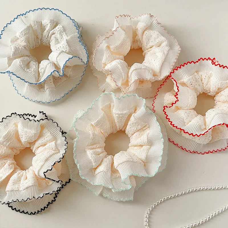 Women Lace Hair Scrunchies Girls Elastic Hair Bands Ponytail Holders Tie Hair Hoop Large Plaid Scrunchy Rubber Bands Headwear