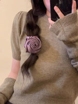 SIMPLEJEWEL™Handmade Rose Flower Elastics Hair Scrunchies, Ties  Satin Scrunchies Hair Band Ponytail Holder Band Scrunchies Ring