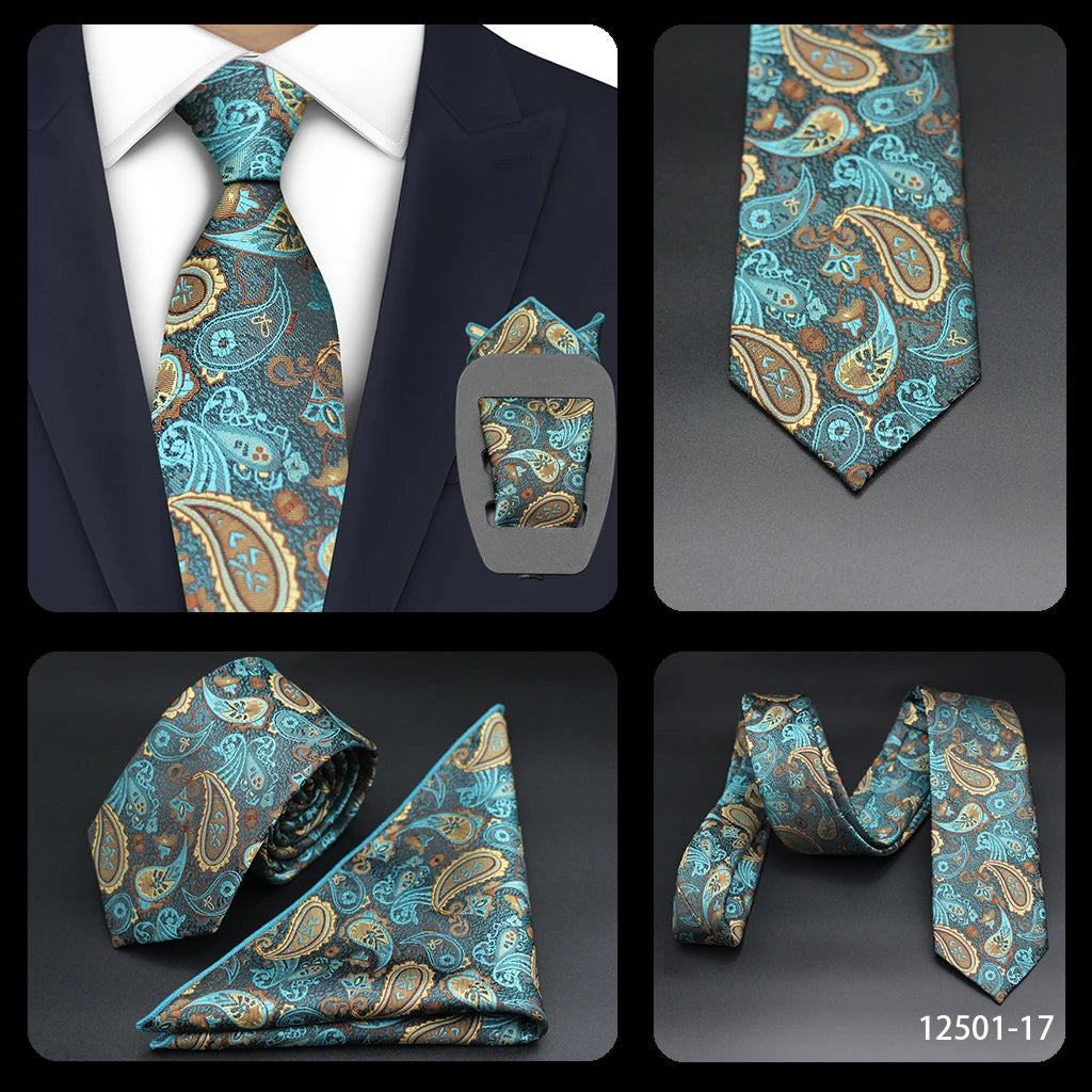 Luxury 7CM Mens Necktie Paisley Ties For Man Groomsman Jacquard Woven Gold Orange Color Neck Tie Business Party