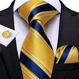 Luxury Blue Striped Polyester Ties for Men 8cm Width Wedding Business Prom Necktie Pocket Square Cufflinks Gift Men Accessories