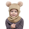 New Cute Balaclava Hats Children Double Balls One-piece Hat Scarf Boys Girls Autumn Winter Pompom Ball Wool Cap