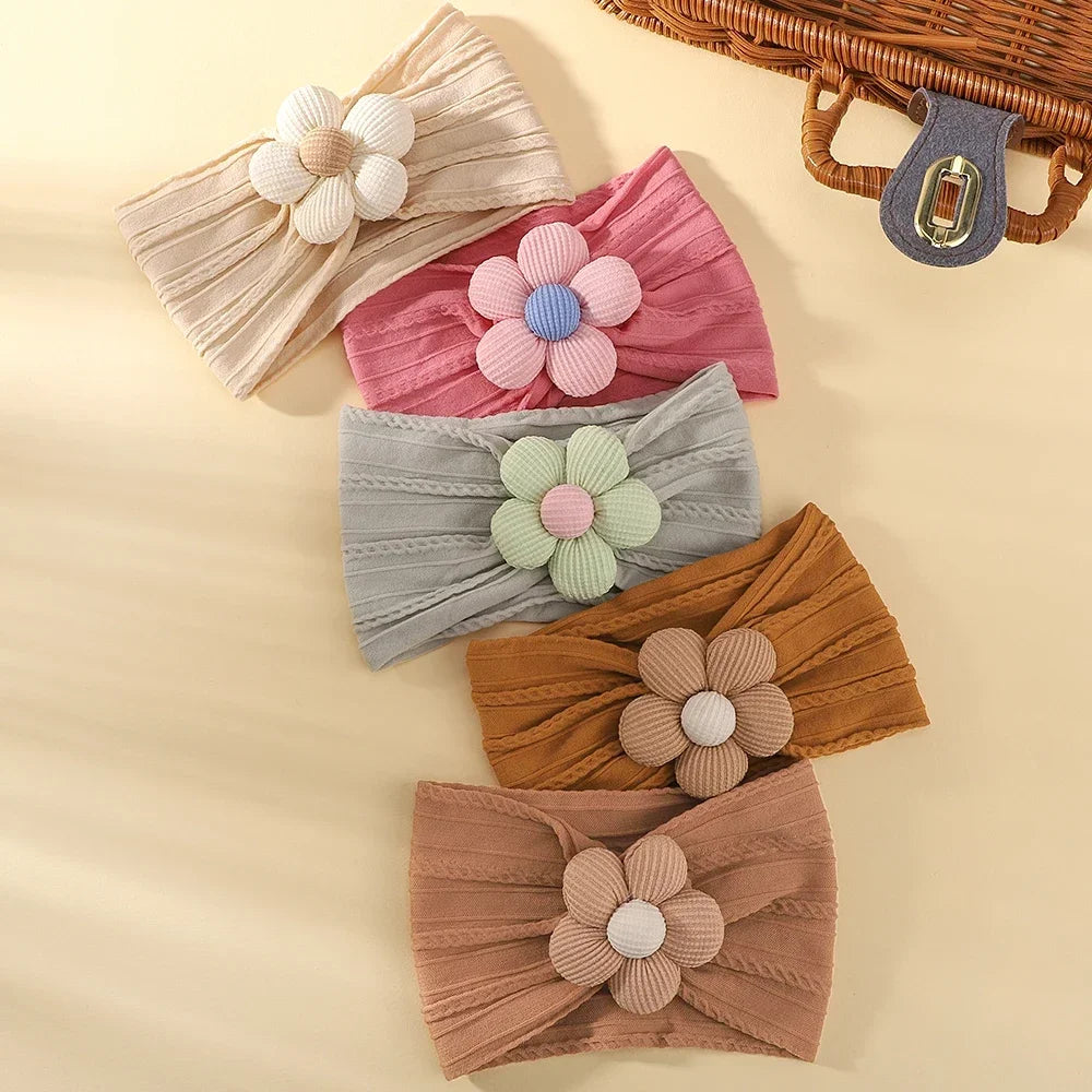 1Pc Baby Nylon Headscarf Astique Suitable Newborn Girl Flower Handmade Headband Elastic Hairband Turban Toddler Hair Accessories