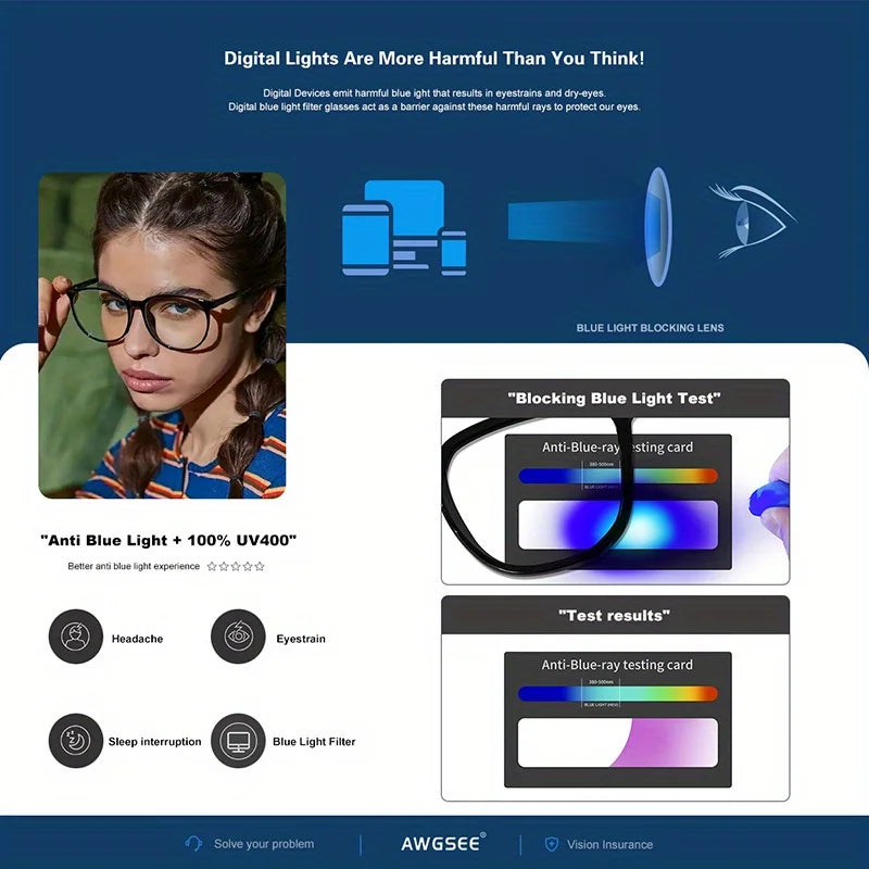 2/3PCS Blue Light Blocking Glasses - Fashion Oversized Frame Glasses Round  Eyeglasses,  Computer Gaming Glasses for Women/Men