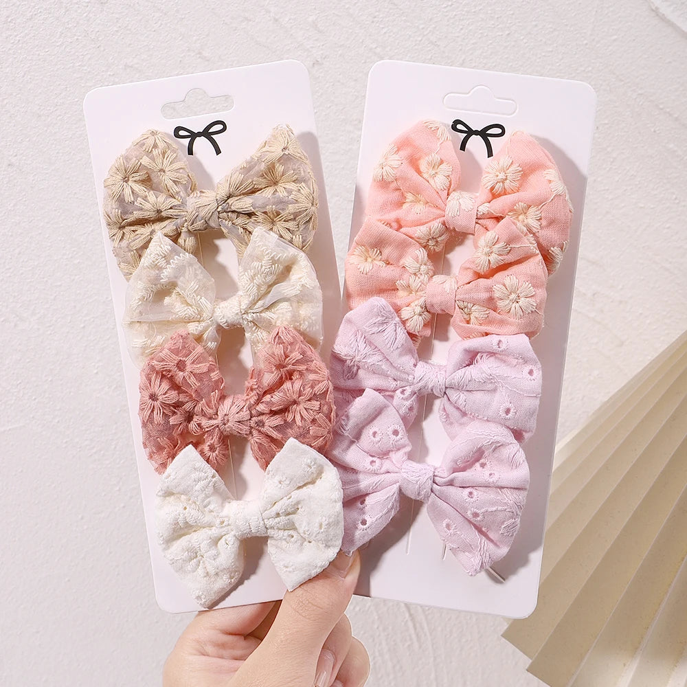 4Pcs/Set Sweet Hair Bows Hair Clip Children Lovely Bowknot Hair Pins for Baby Girls Hair Accessories Print Hollow Hairgripe Gift