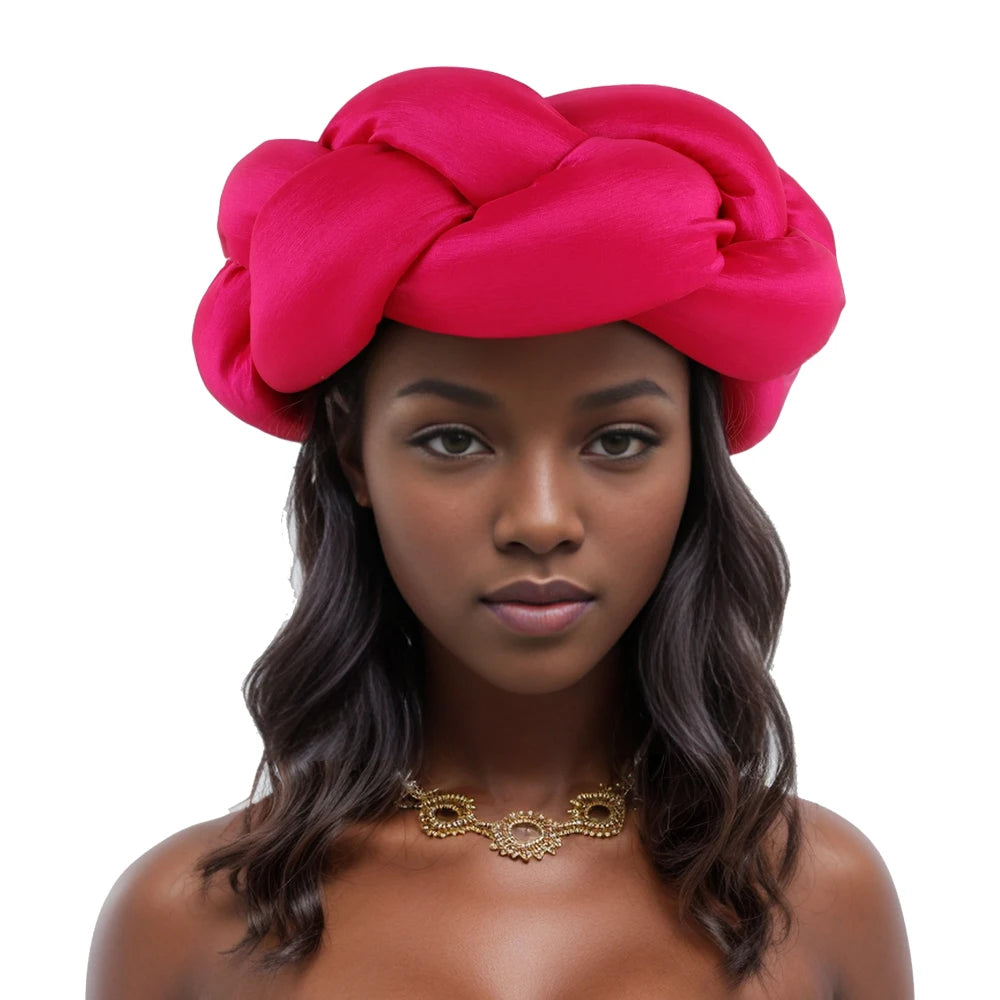 Big Size Width Braid Head Band African Raw Silk Turban Cap for Women Nigeria Wedding Party Headpiece Female Headband