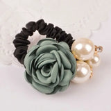 Pearl Rose Flower Hair Elastics Bands Hair Ties Stretchy Rubber Hairbands Floral Headbands Scrunchies Ponytail Holder